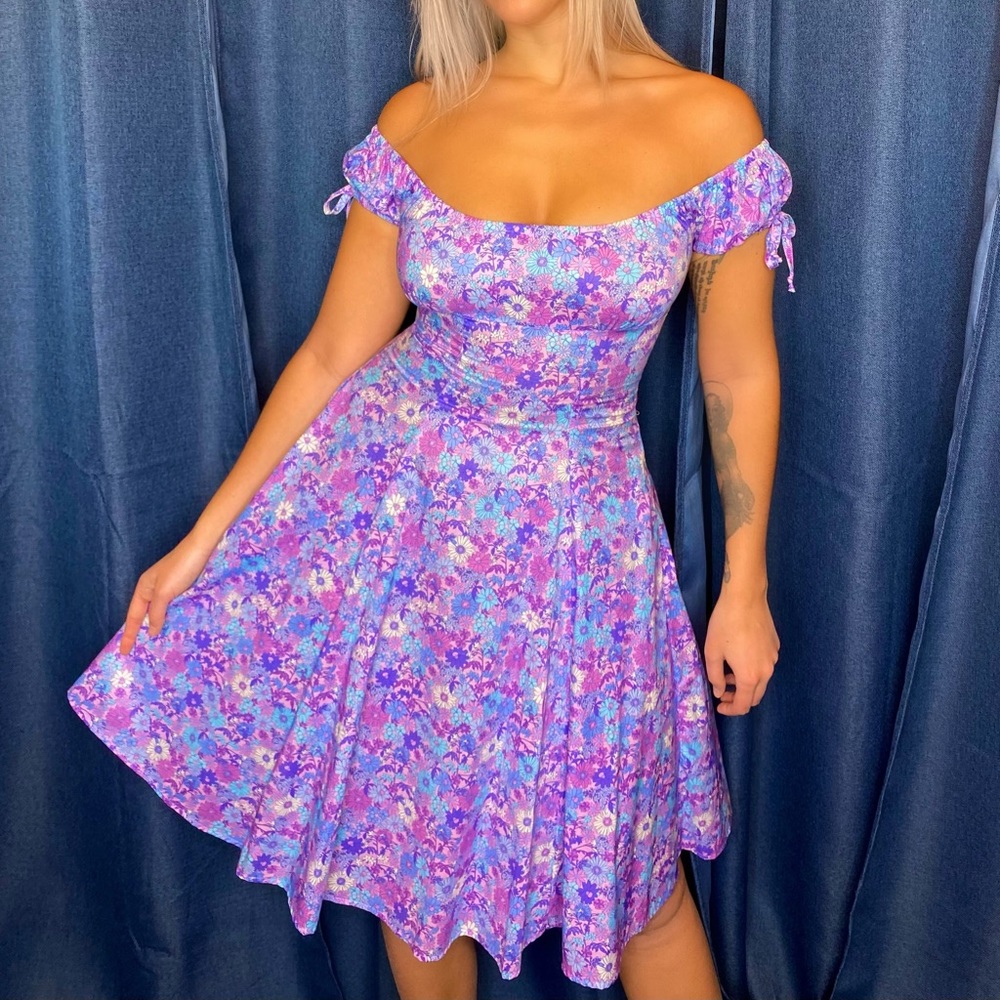 Womens Retro purple Floral swing dress
